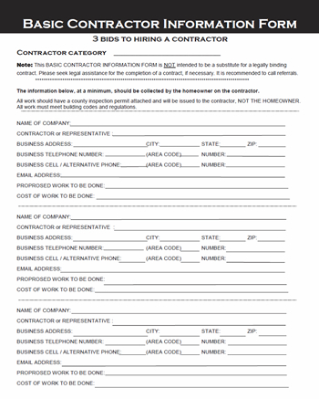 Contractor Bid Forms